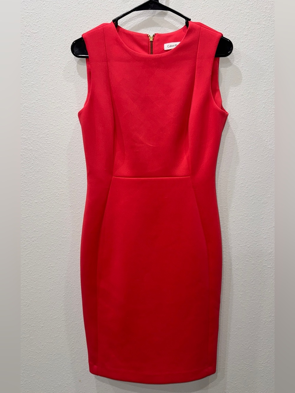 Calvin Klein Vibrant Red Sleeveless Sheath Midi Dress